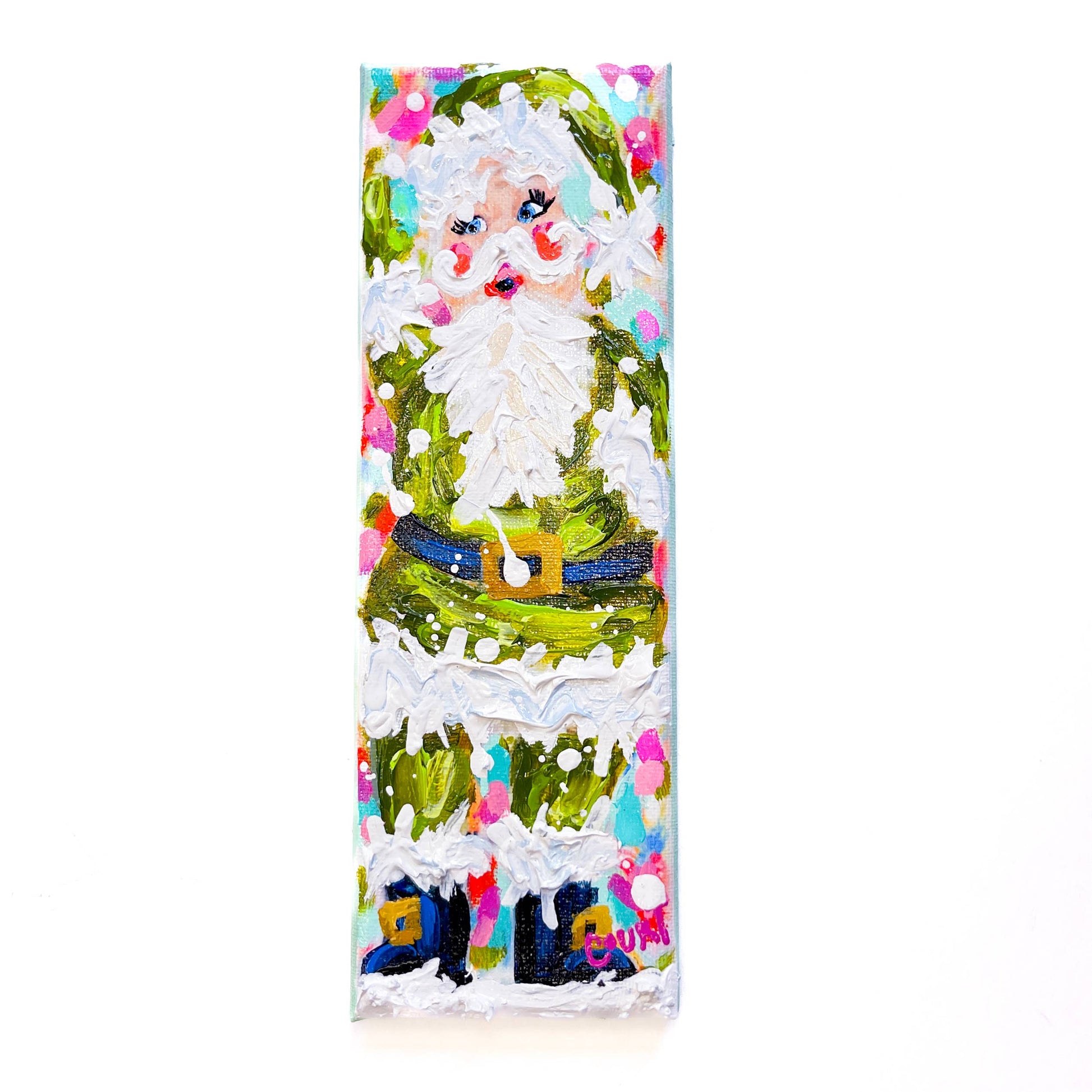 Vintage Velvet Green Santa Original Painting-1